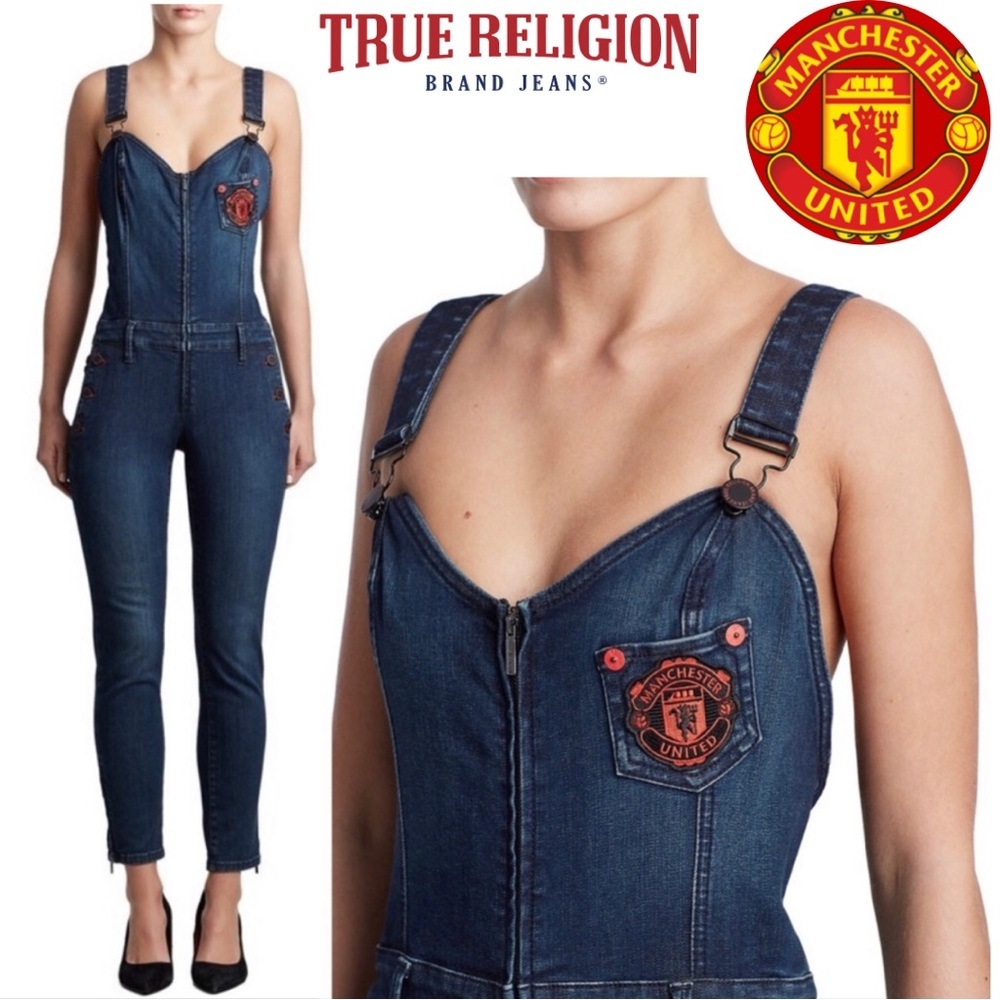 🔥TRUE RELIGION MANCHESTER UNITED Denim Jean Overall World Cup Designer Buddha S